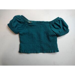 Old‎ Navy Kids Girls Teal Smocked Puff Sleeve Ruffle swim top 3T